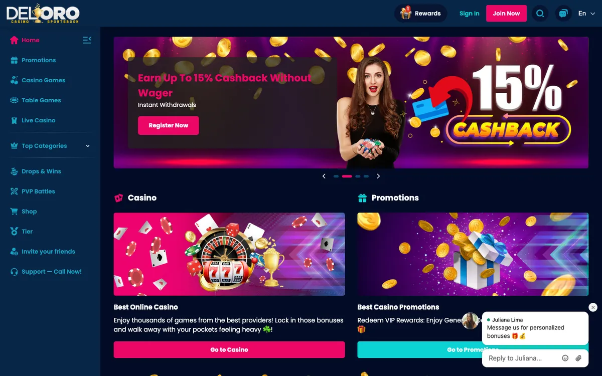 Del Oro Casino — Home page, captured from Canada