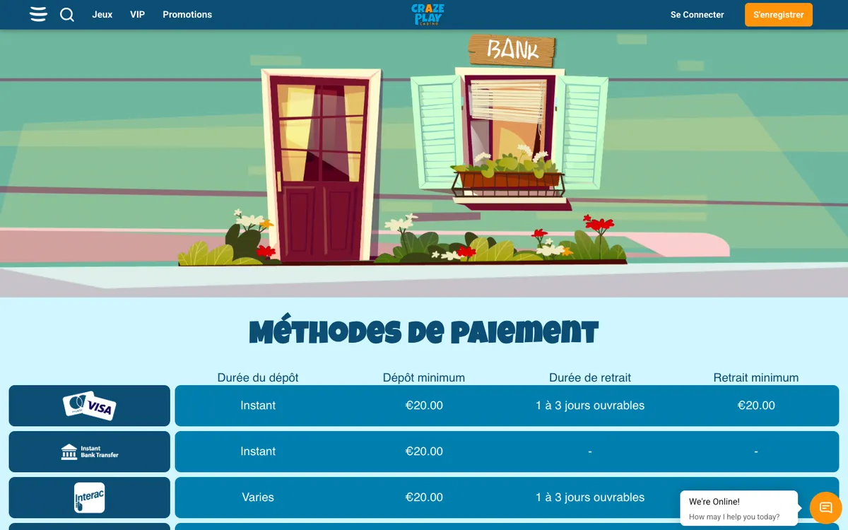 CrazePlay Casino — Payments, captured from France