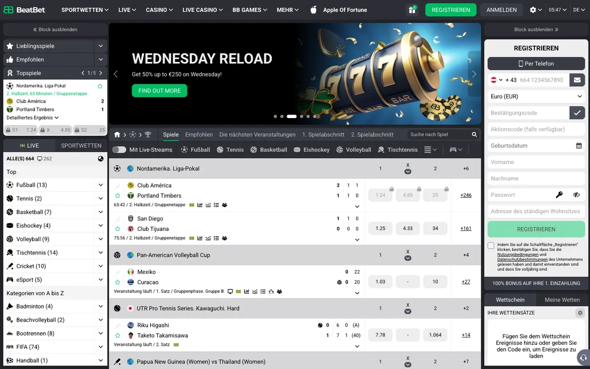 BeatBet Casino — «Главная», снято из страны Австрия
