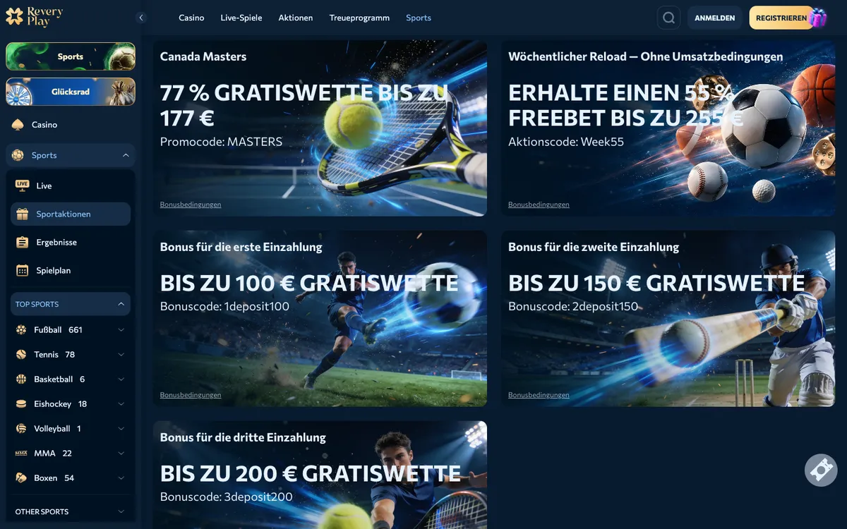 Revery Play Casino — Promotions, captured from Austria