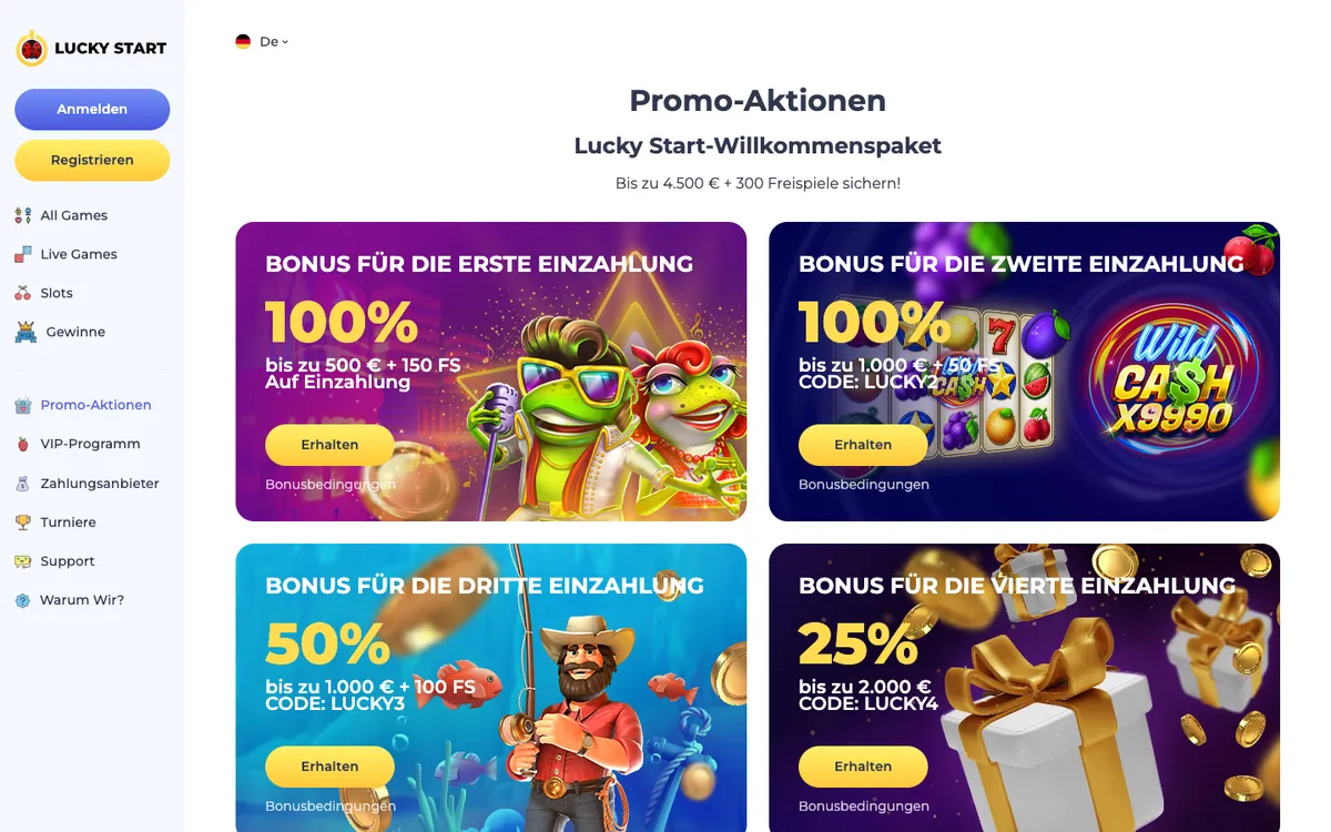 Luckystart Casino — «Акции», снято из страны Германия