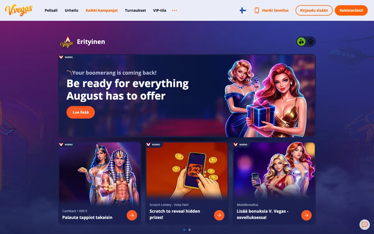 V.Vegas Casino — Promotions, captured from Finland
