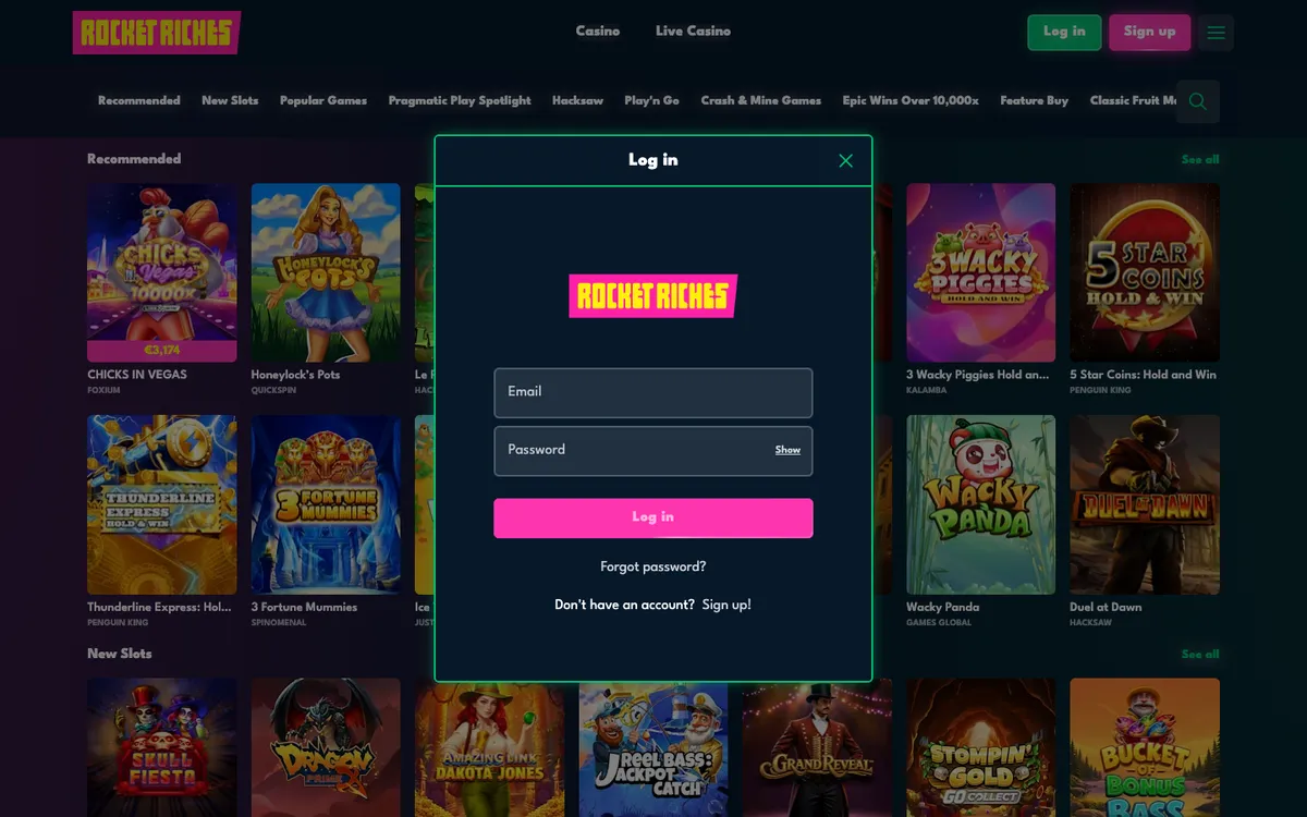 Rocket Riches Casino — Payments, captured from Austria