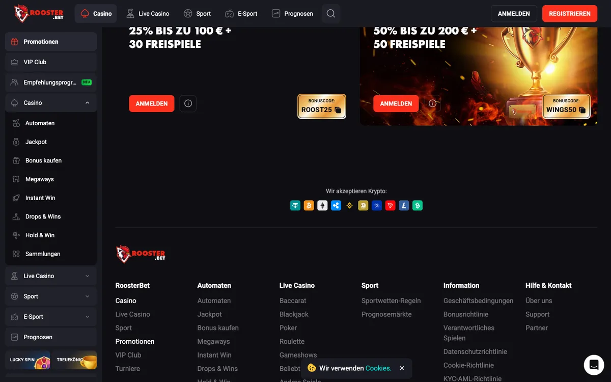 Rooster Bet Casino — Promotions, captured from Austria