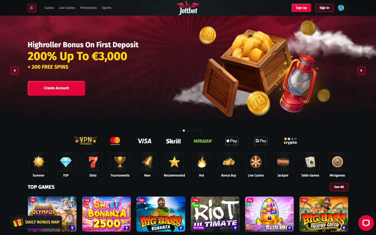 JettBet Casino — Home page, captured from Belgium