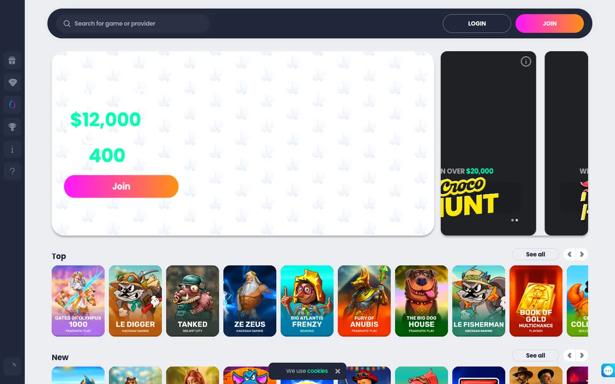 CrocoSlots Casino — «Главная», снято из страны Новая Зеландия