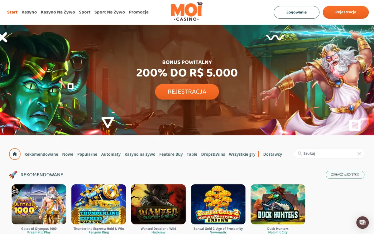 MoiCasino — Home page, captured from Poland