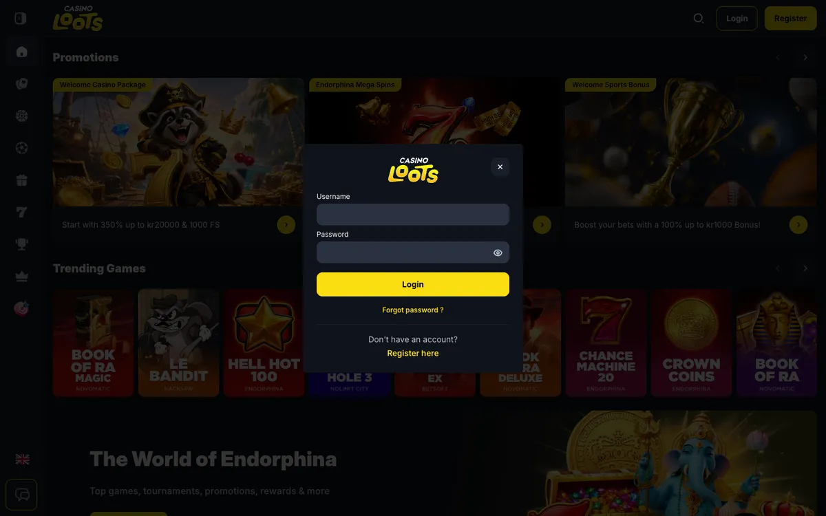 Casinoloots Casino — Sign-up, captured from Norway