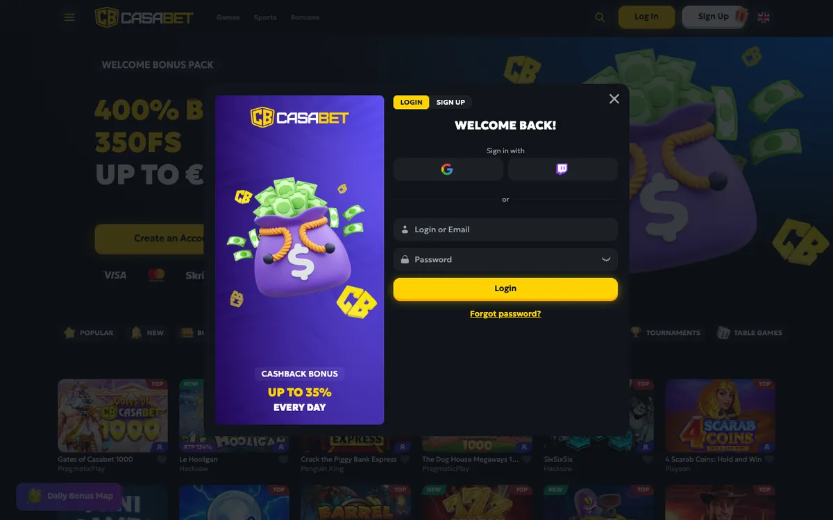 CasaBet Casino — Sign-up, captured from Canada
