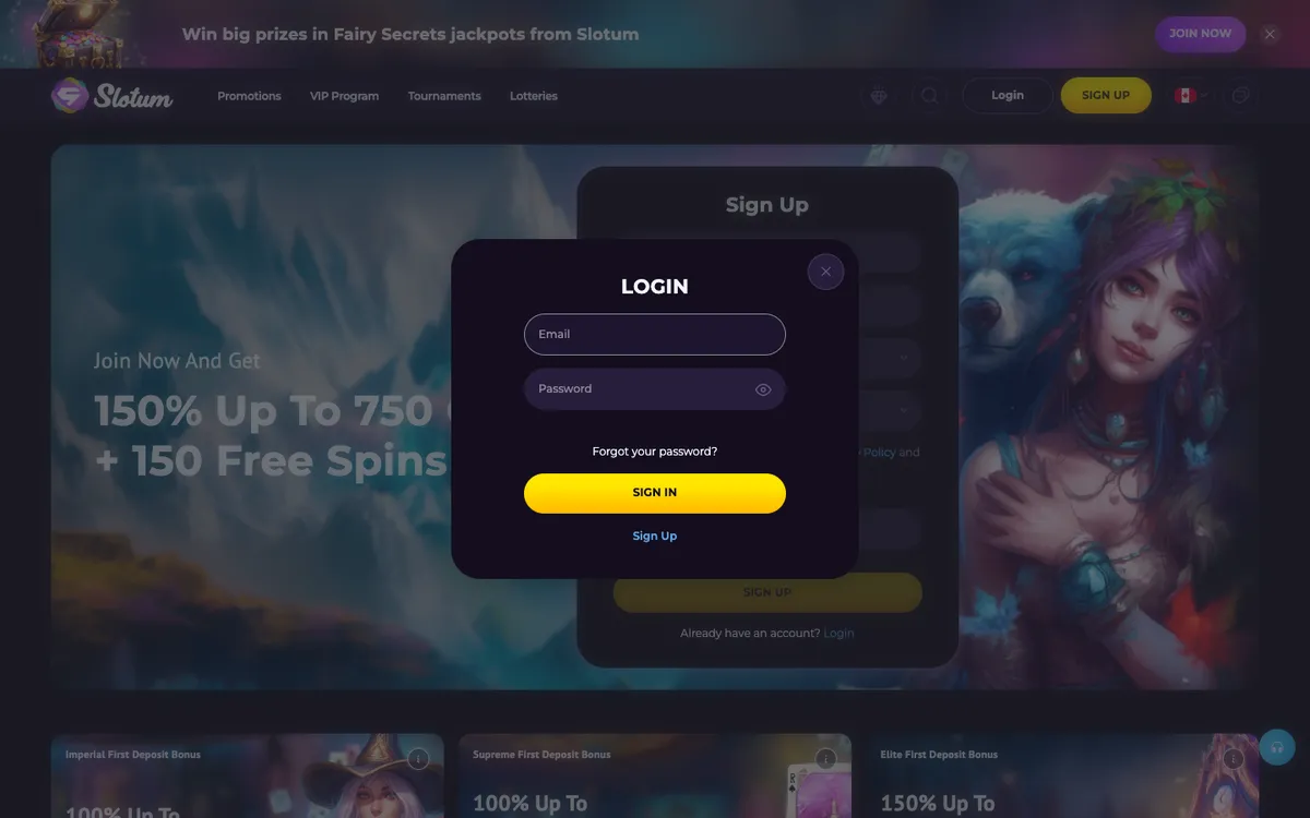 Slotum Casino — Sign-up, captured from Canada
