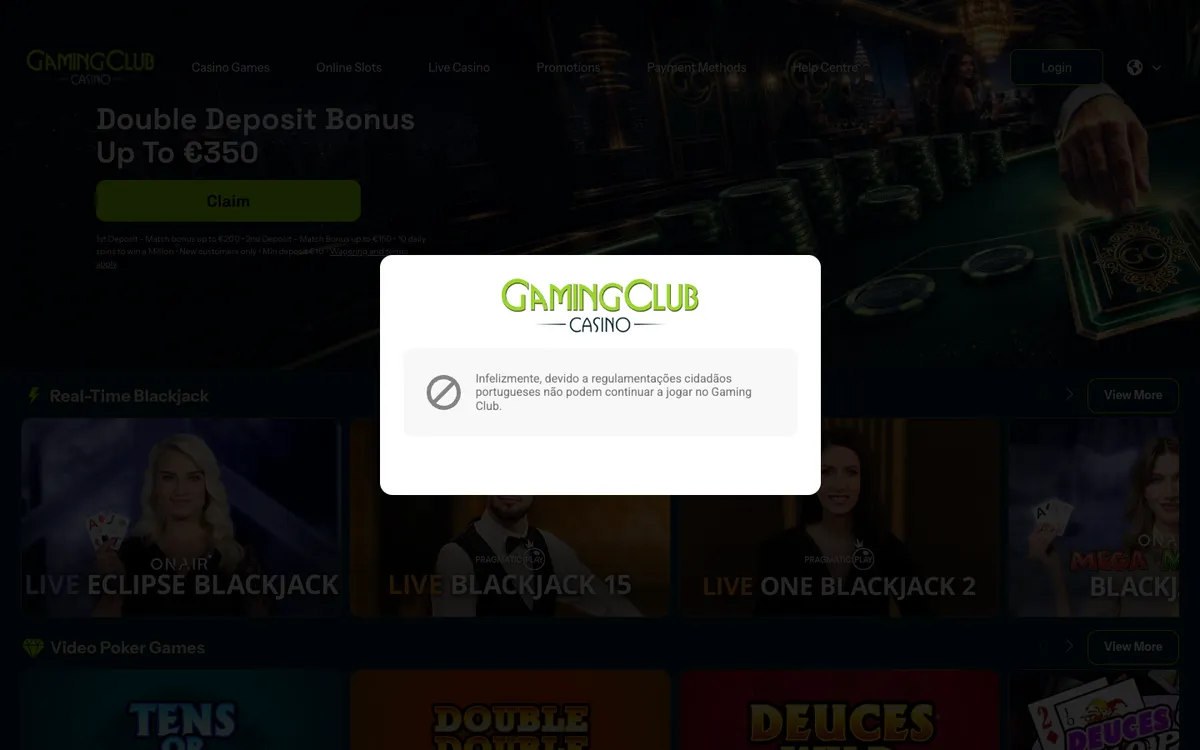 Gaming Club Casino — «Платежи», снято из страны Португалия
