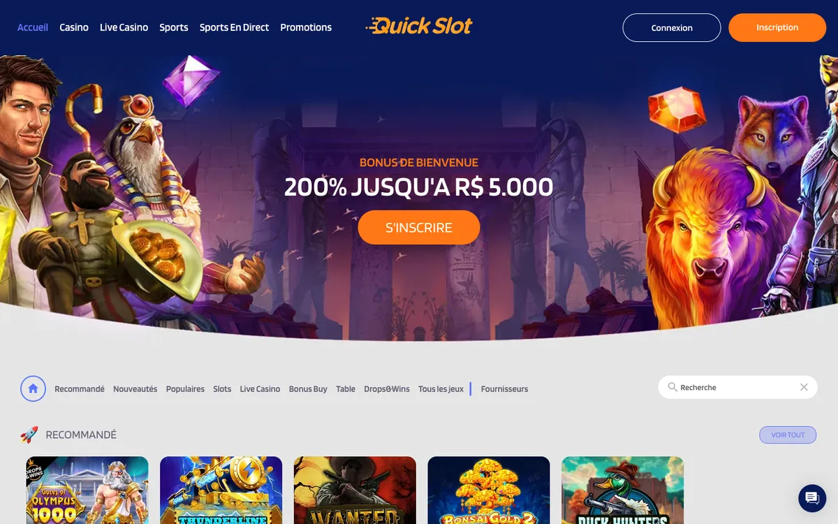 QuickSlot Casino — Home page, captured from France