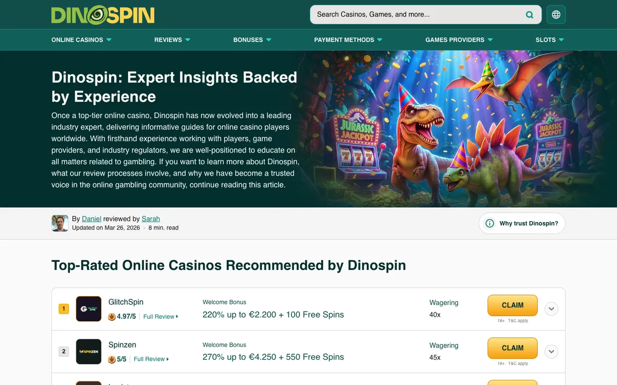 Dinospin Casino — «Главная», снято из страны Новая Зеландия