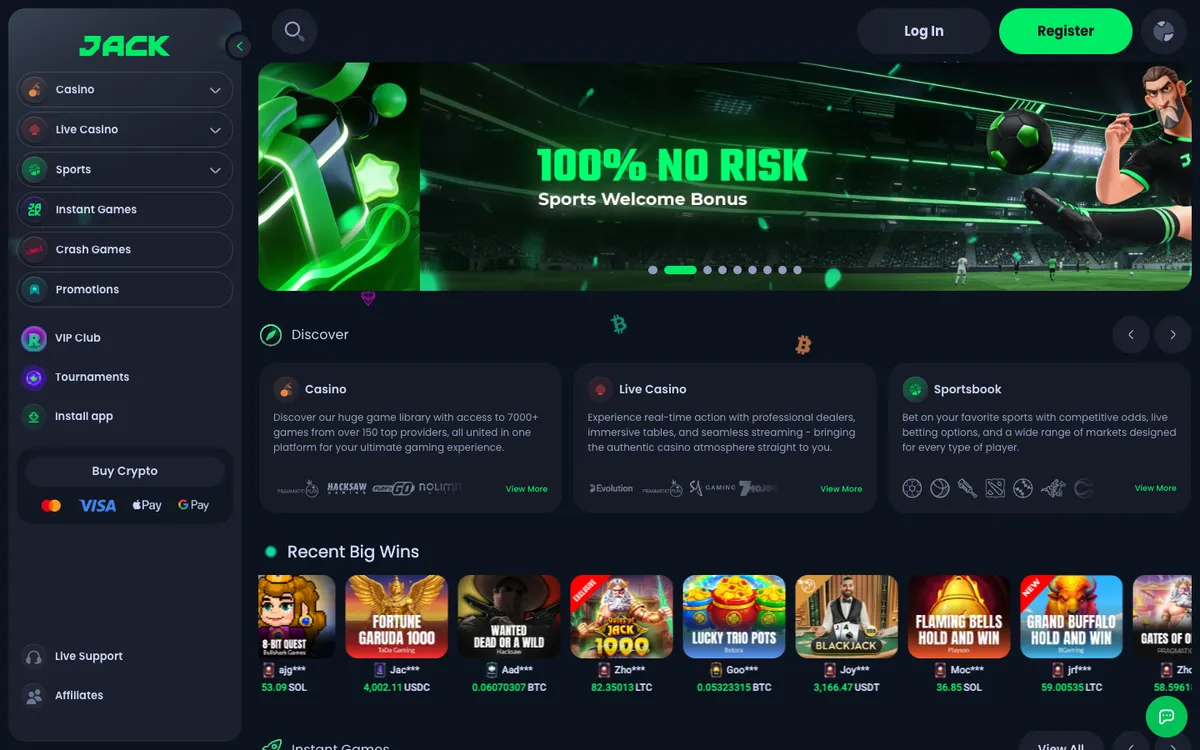 Jack.com Casino — Home page, captured from Australia