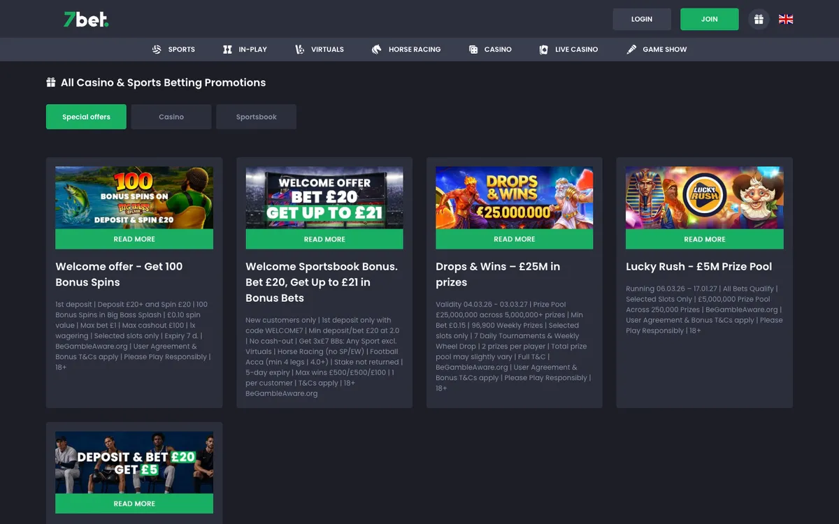 7bet Casino — Promotions, captured from United Kingdom