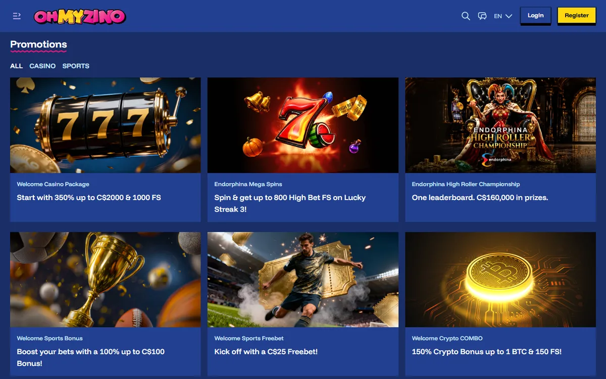 OhMyZino Casino — Promotions, captured from Canada