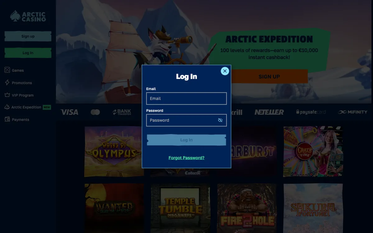 Arctic Casino — «Регистрация», снято из страны Бельгия