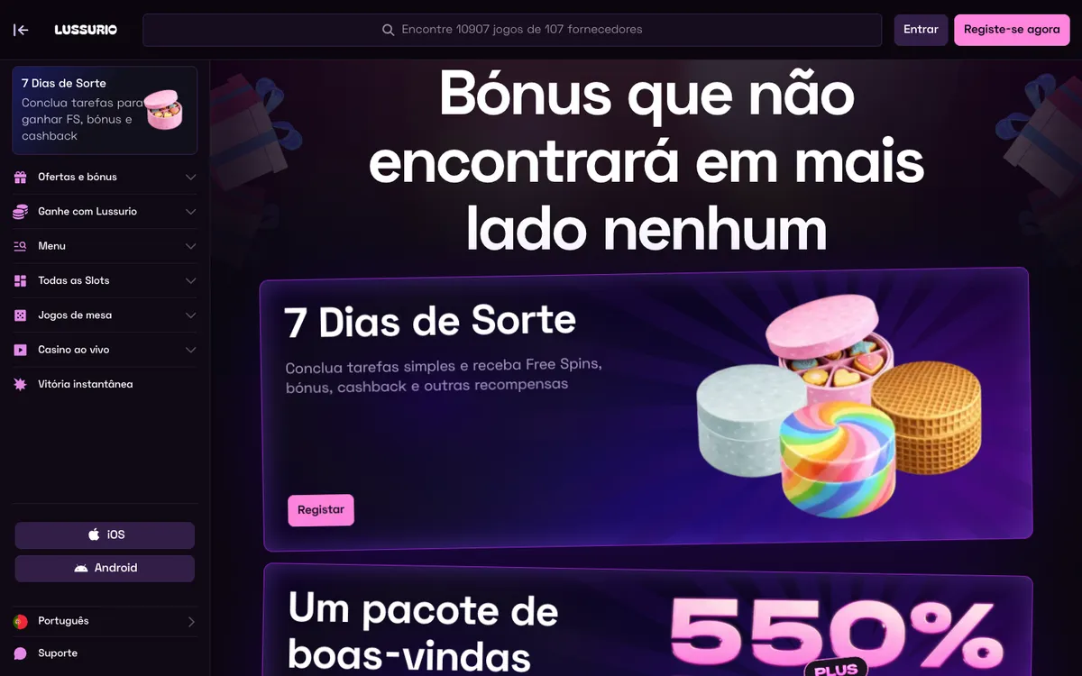 Lussurio Casino — Promotions, captured from Portugal