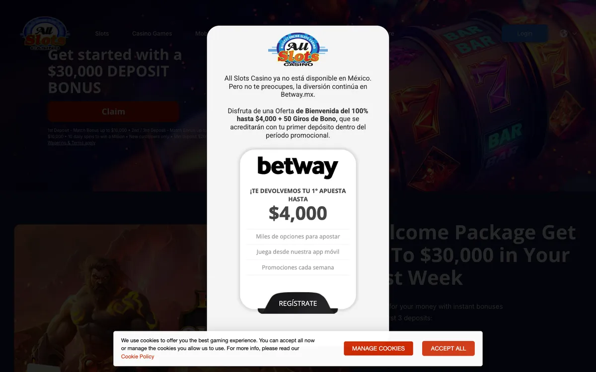 All Slots Casino — Promotions, captured from Mexico