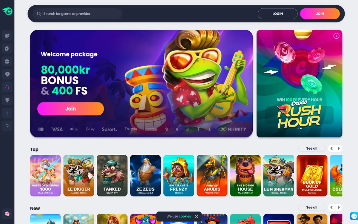 CrocoSlots Casino — Home page, captured from Norway