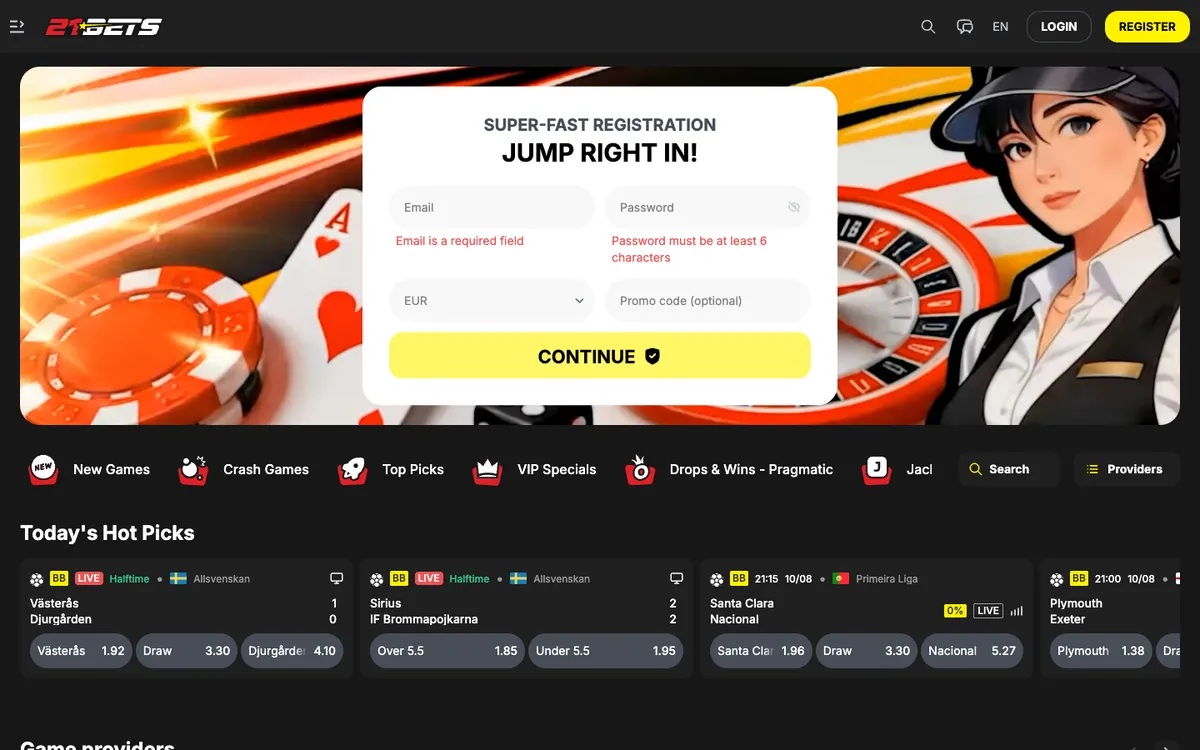 21Bets Casino — «Главная», снято из страны Финляндия