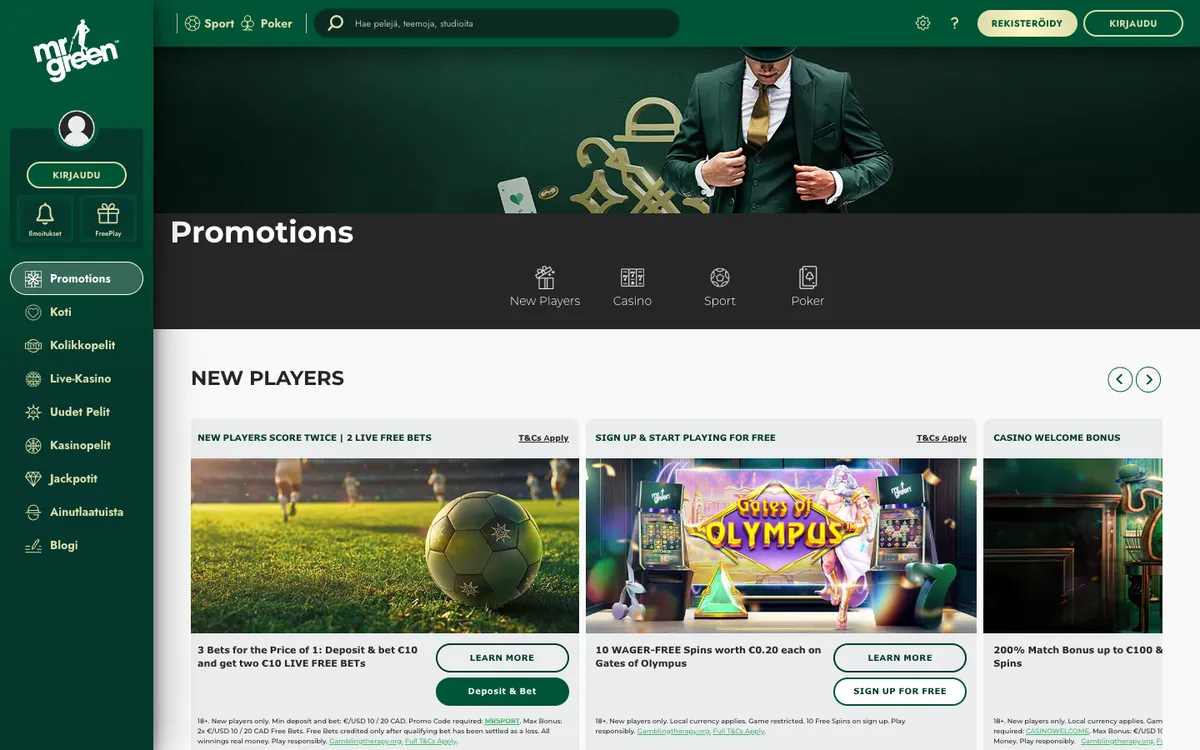 Mr Green Casino — «Акции», снято из страны Финляндия