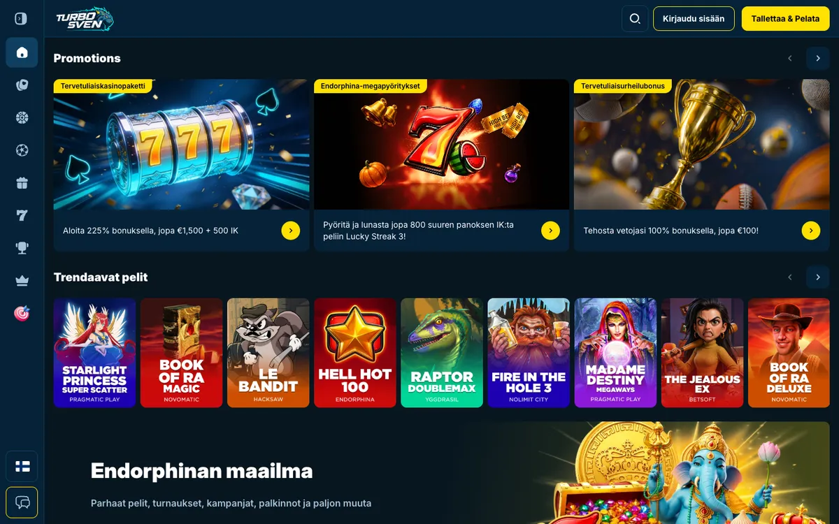 TurboSven Casino — Home page, captured from Finland