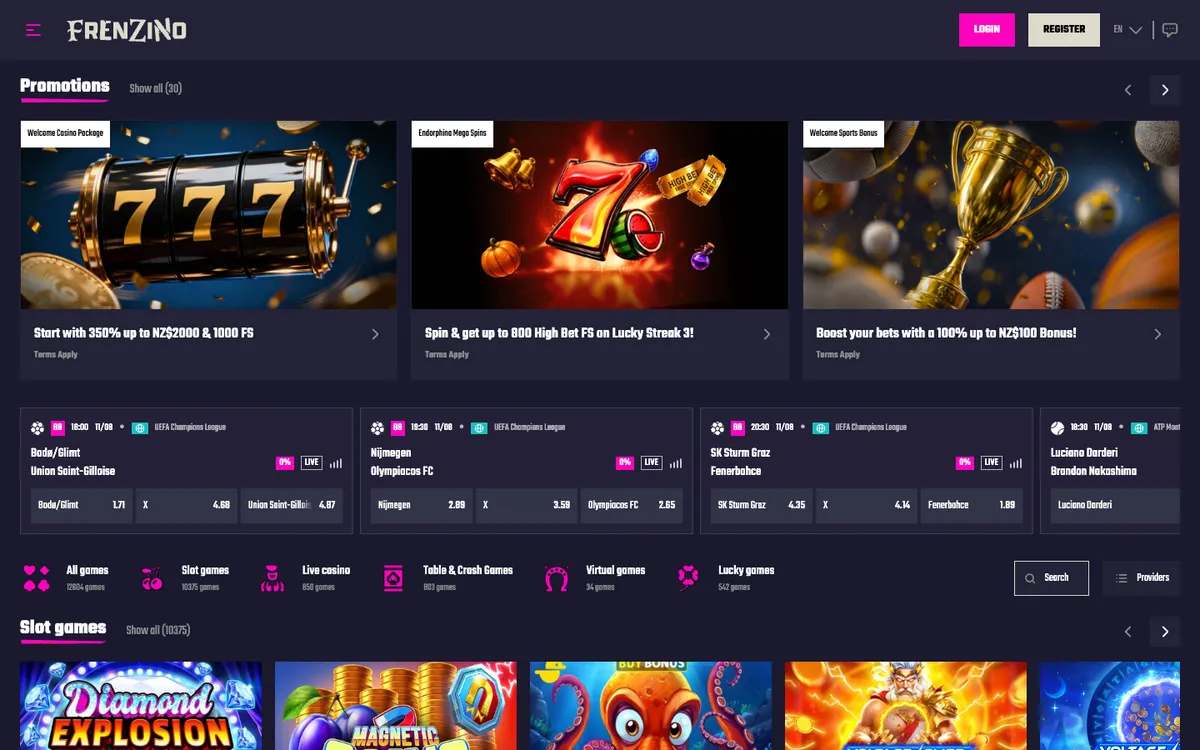 Frenzino Casino — «Главная», снято из страны Новая Зеландия