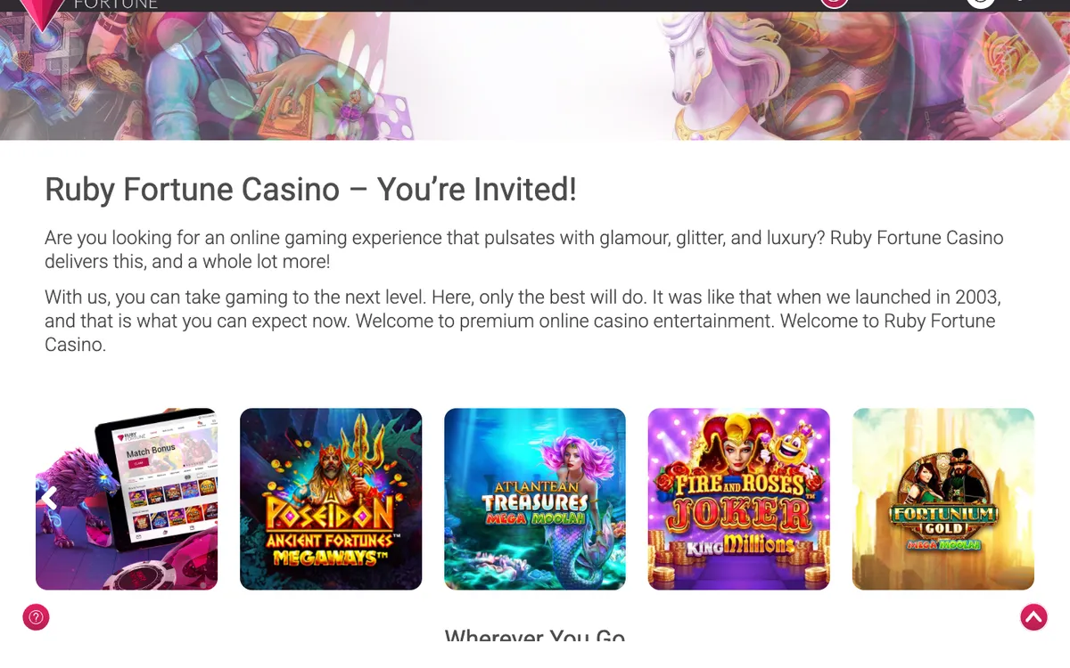 Ruby Fortune Casino — Home page, captured from Finland