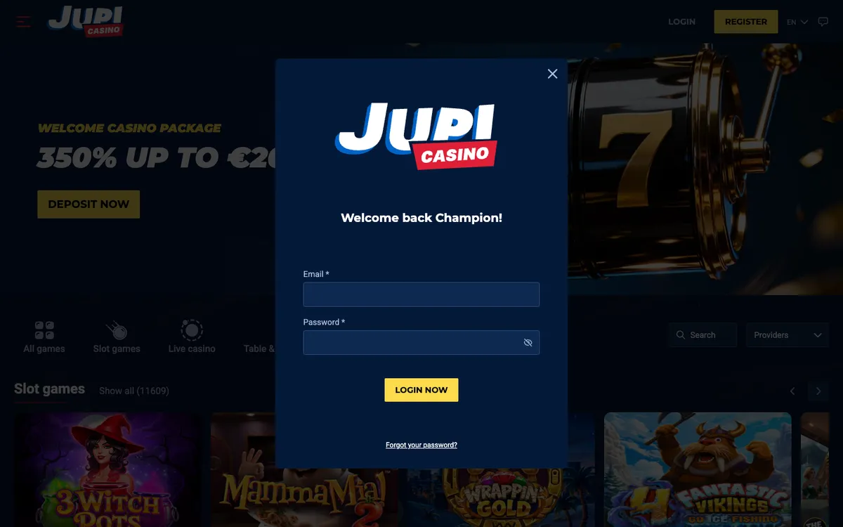 Jupi Casino — Sign-up, captured from Portugal