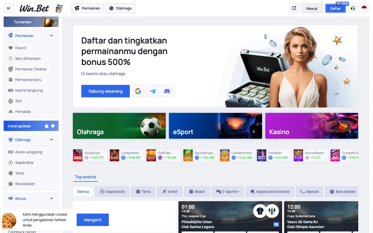 Win.Bet Casino — Home page, captured from Indonesia