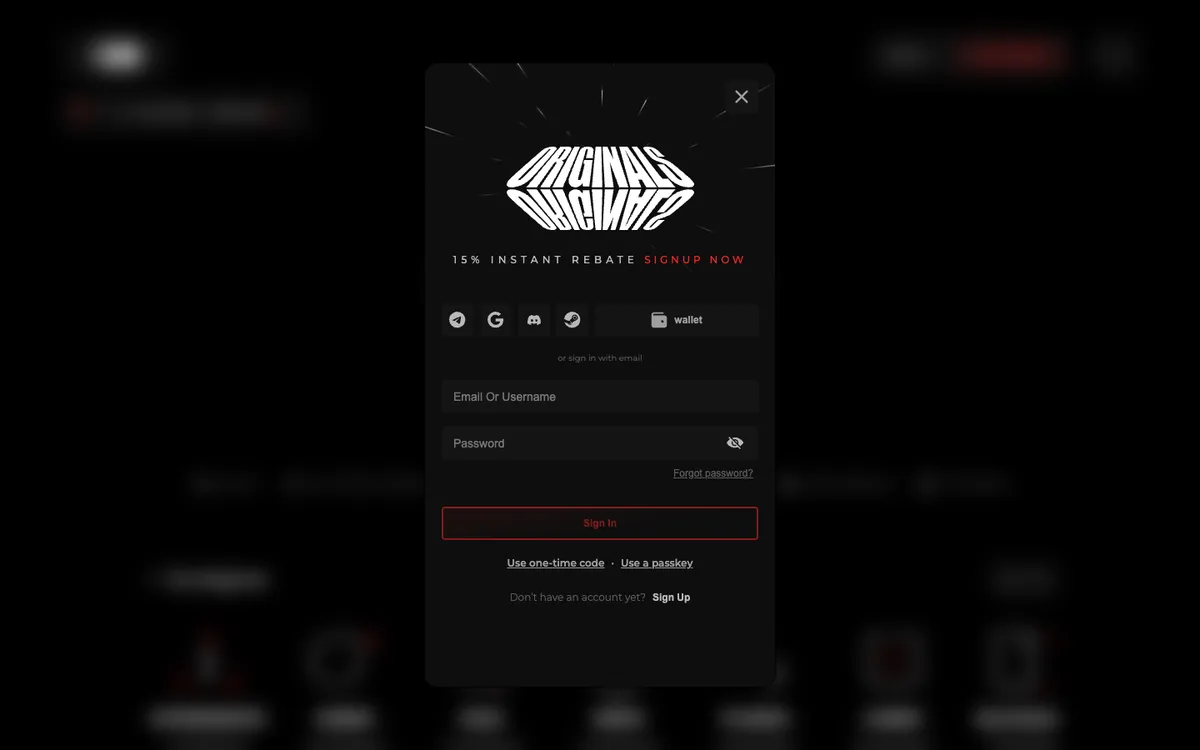 The Originals Casino — Sign-up, captured from Austria
