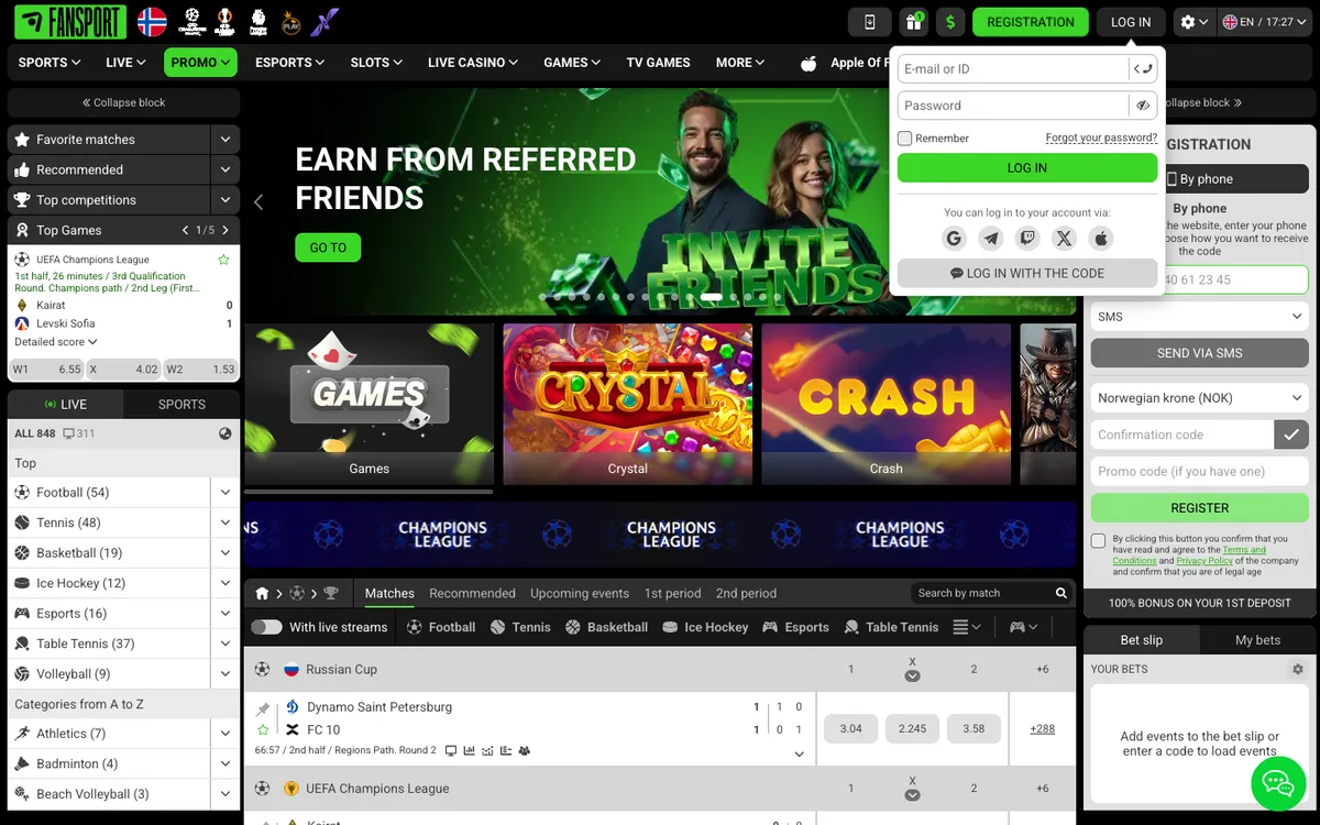 Fansport Casino — Sign-up, captured from Norway