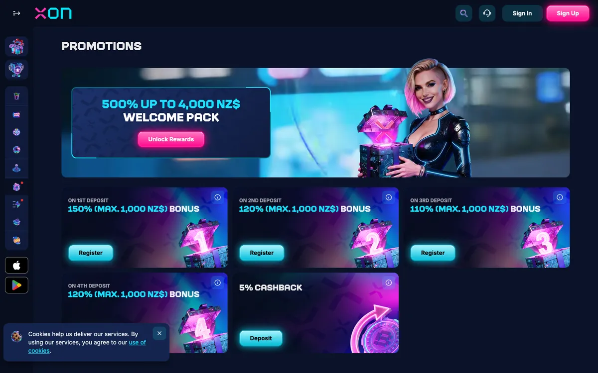 Xon Bet Casino — «Акции», снято из страны Новая Зеландия