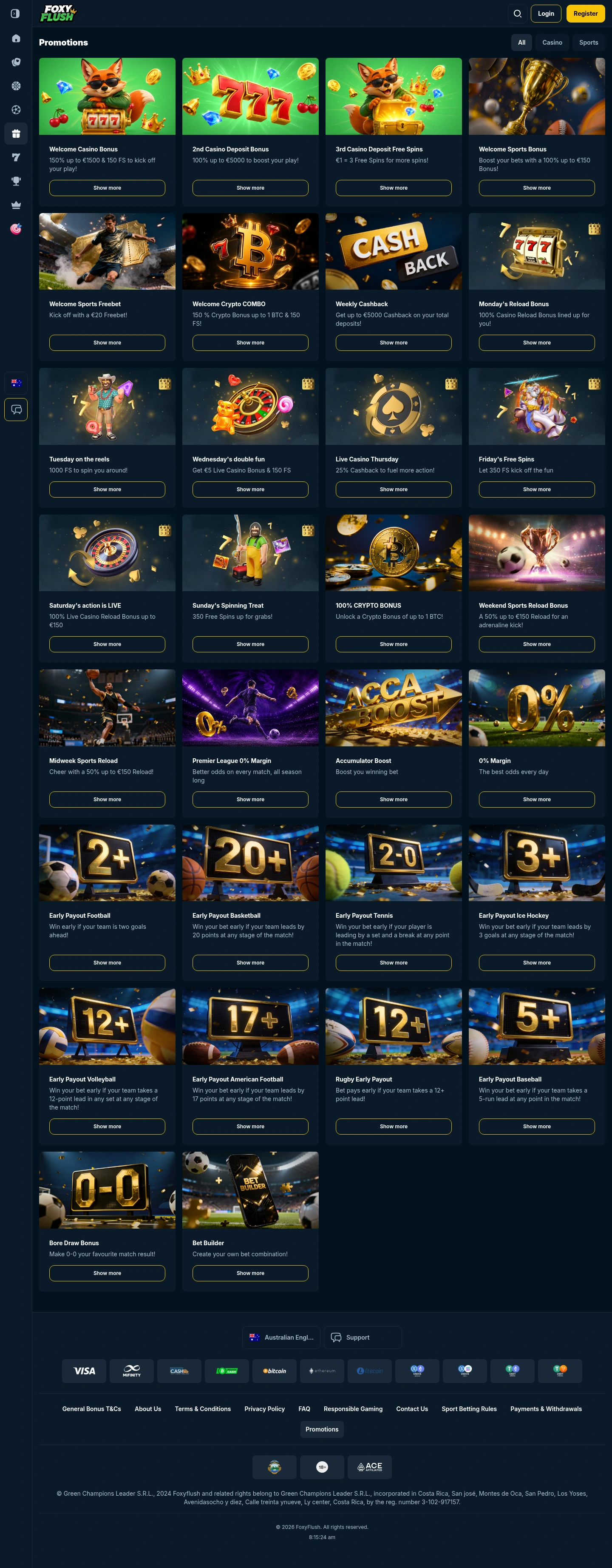 FoxyFlush Casino — «Акции», снято из страны Австралия