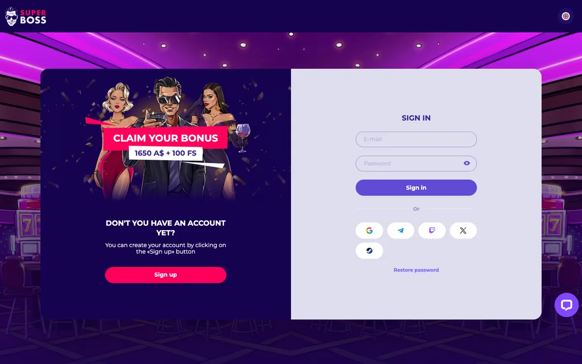 SuperBoss Casino — Sign-up, captured from Australia