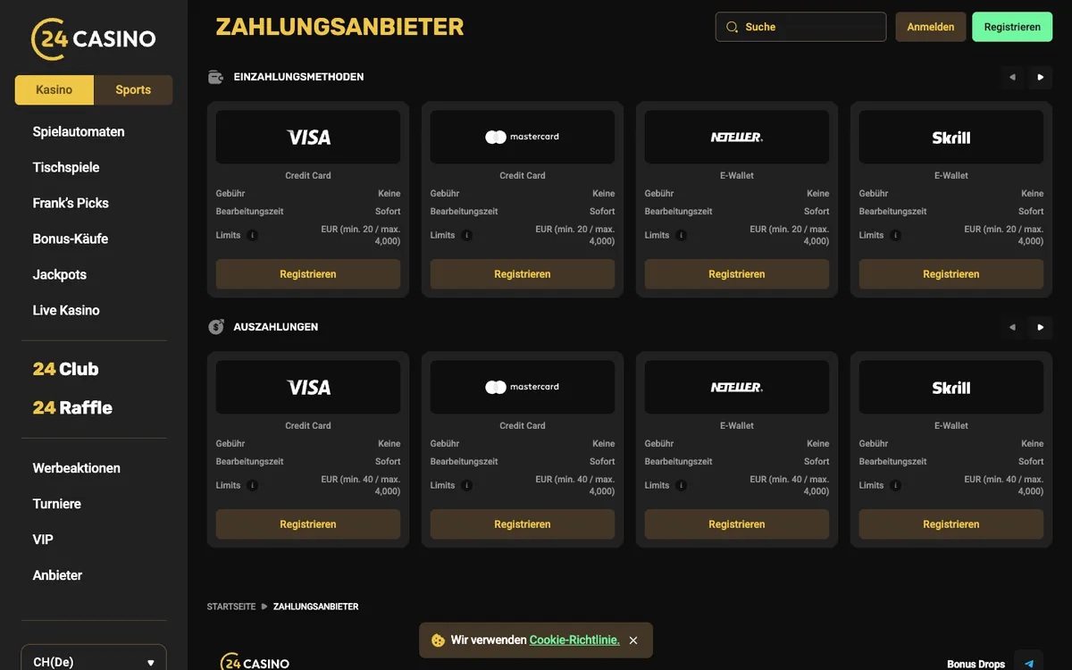 24Casino — «Платежи», снято из страны Швейцария