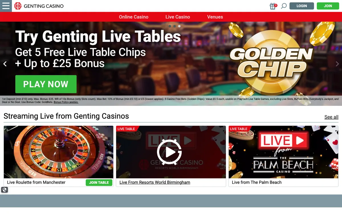 Genting Casino — Home page, captured from Switzerland