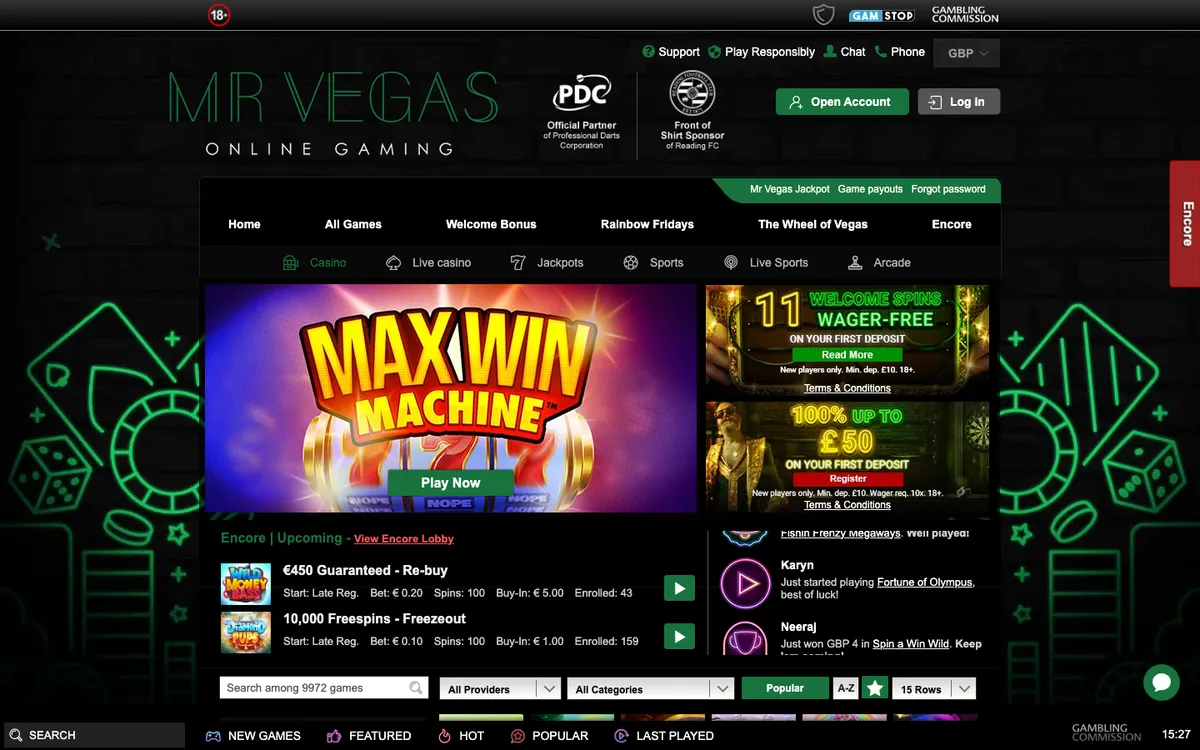 MrVegas Casino — «Главная», снято из страны Великобритания