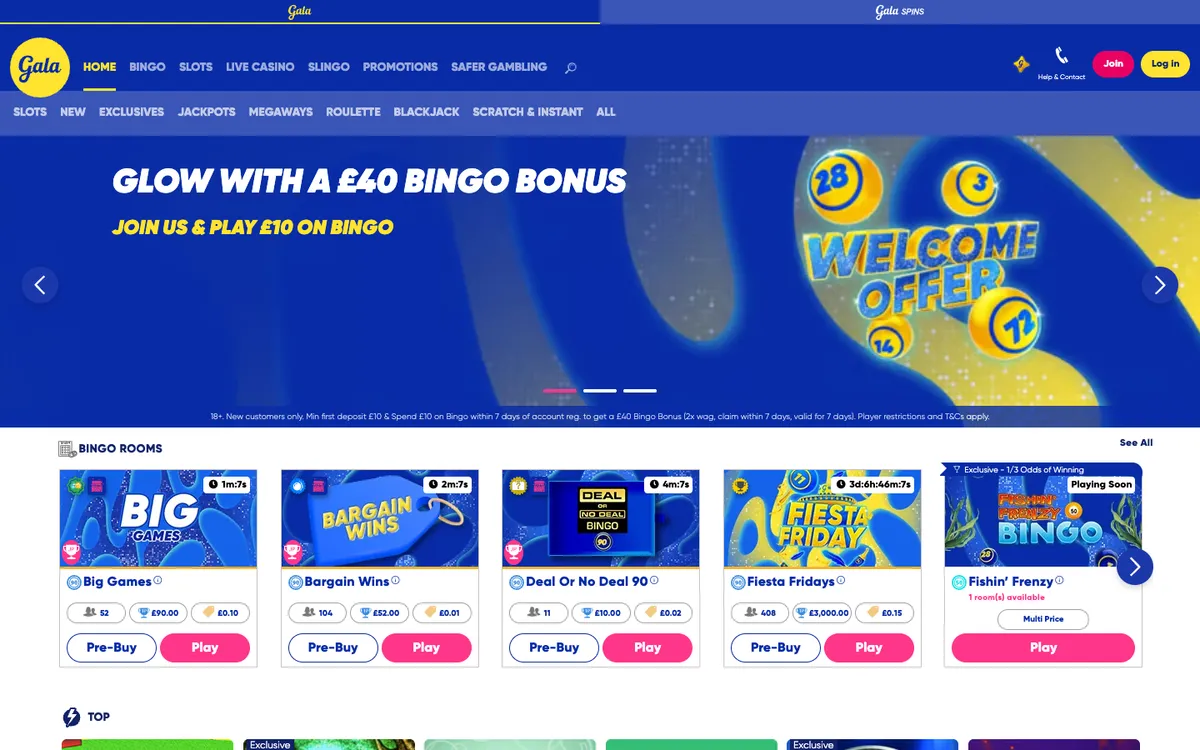 Gala Bingo Slots Casino — Home page, captured from United Kingdom