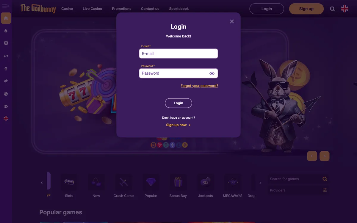 Godbunny Casino — Sign-up, captured from South Africa