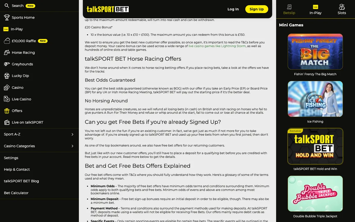 TalkSport Bet Casino — Promotions, captured from United Kingdom