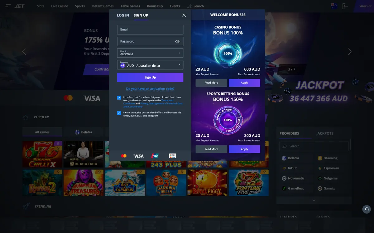 Jet Casino — «Главная», снято из страны Австралия