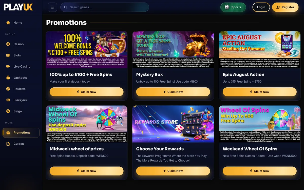 PlayUK Casino — Promotions, captured from United Kingdom