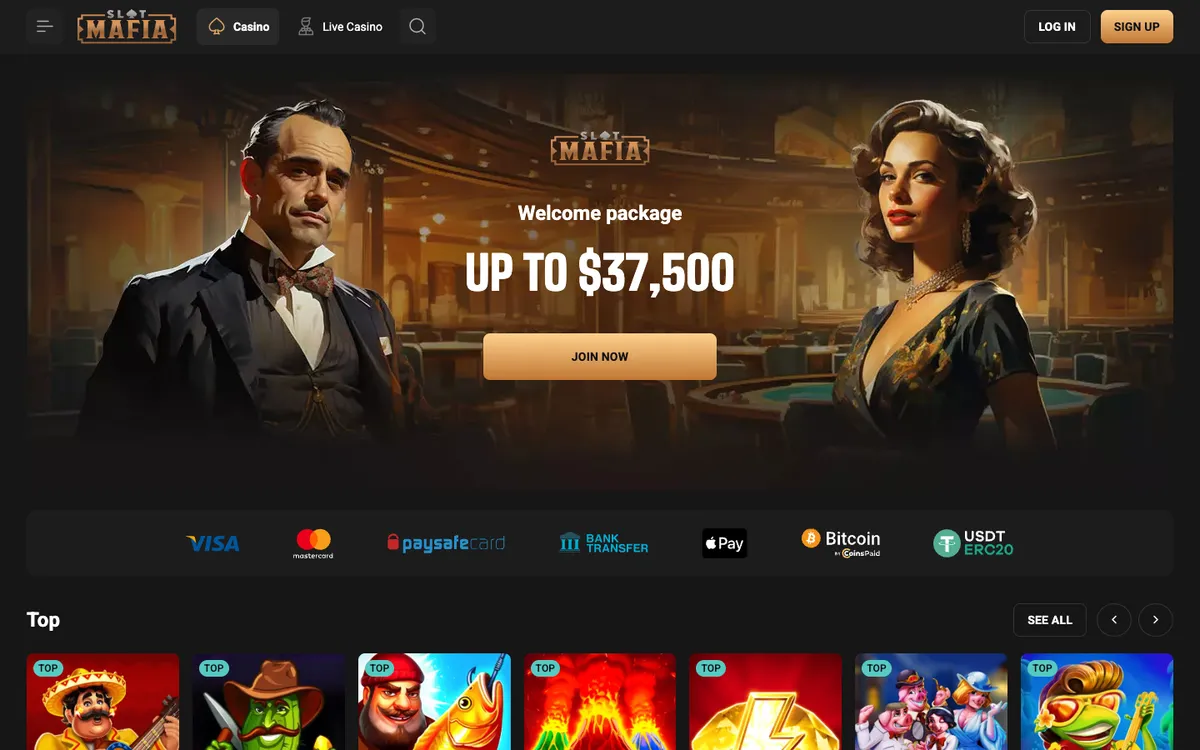 Slot Mafia Casino — Home page, captured from Australia