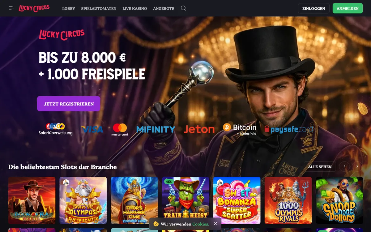 Lucky Circus Casino — Home page, captured from Germany