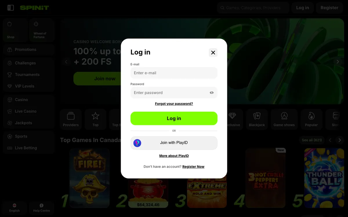 Spinit Casino — Sign-up, captured from Canada
