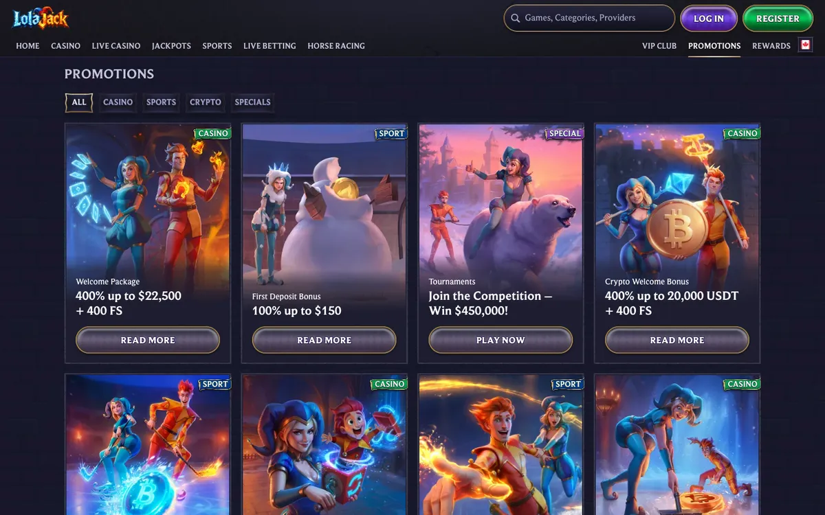 LolaJack Casino — Promotions, captured from Canada