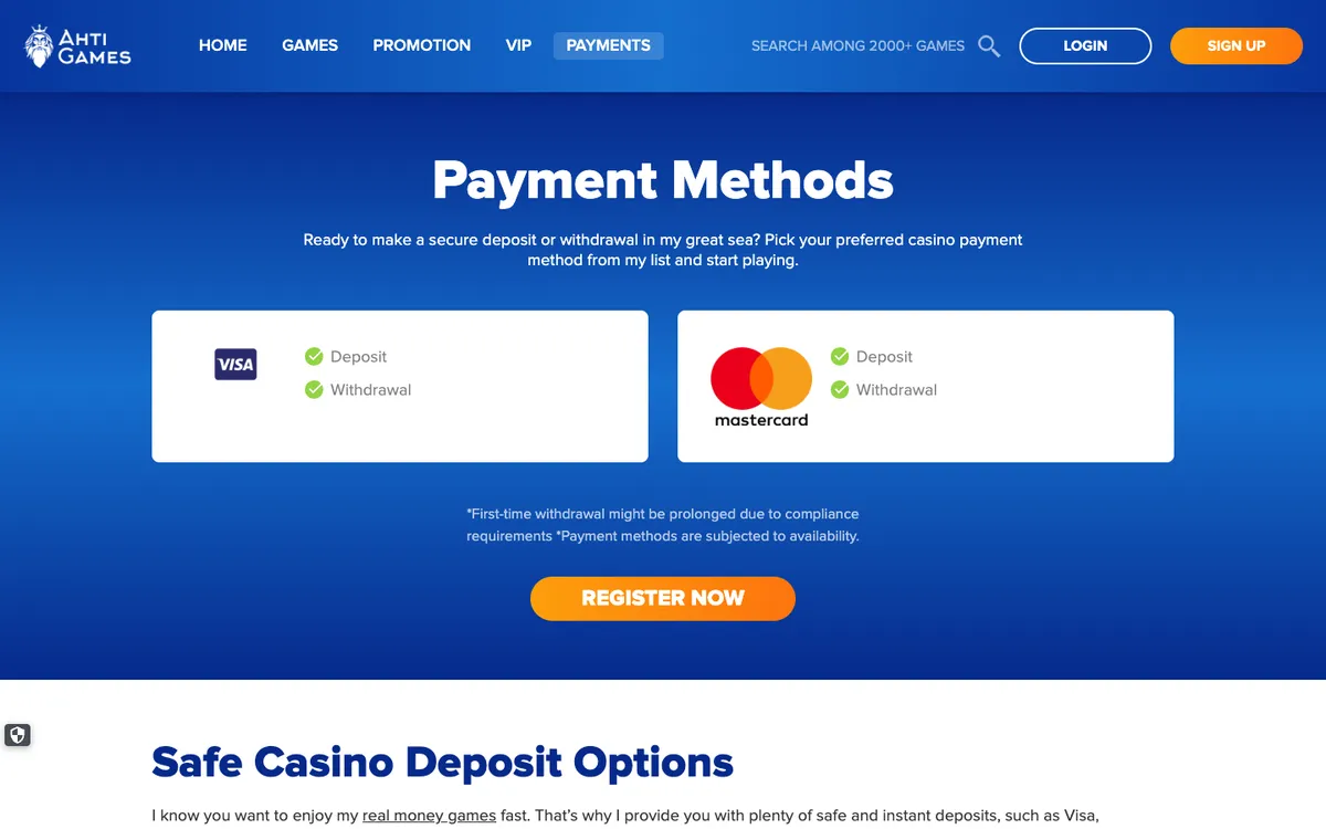 AHTI Games Casino — Payments, captured from Australia