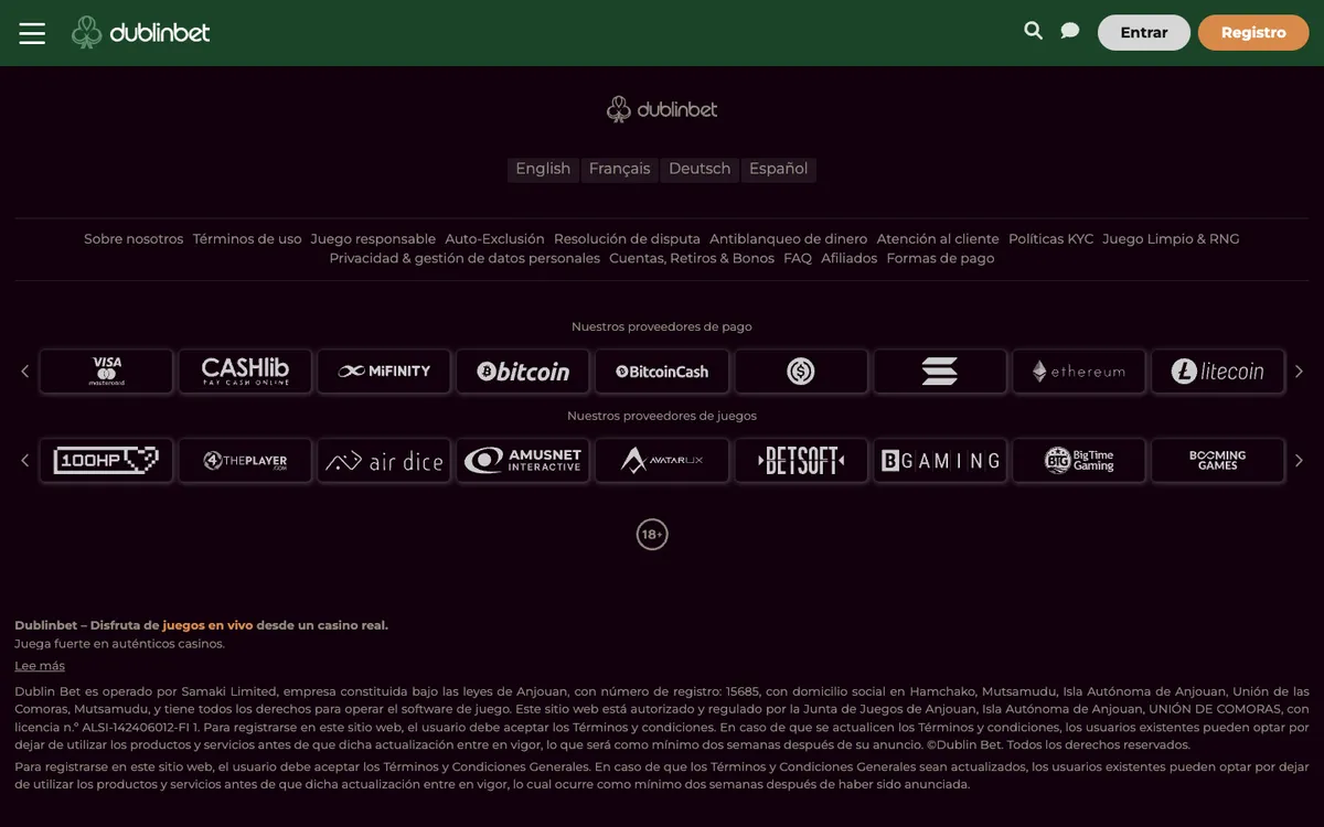 Dublinbet Casino — Promotions, captured from Spain